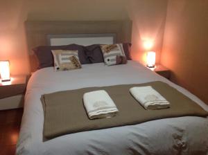 サロウにあるEntre Tres Playas Selectasのベッドルーム1室(大型ベッド1台、タオル付)