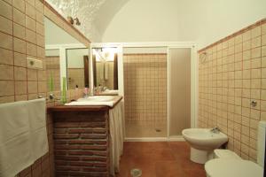 a bathroom with a sink and a toilet and a mirror at Cuevas La Chumbera in Benalúa de Guadix