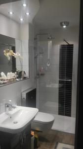 ヴェニングシュテットにあるSchloss am Meer Syltのバスルーム(シャワー、トイレ、シンク付)
