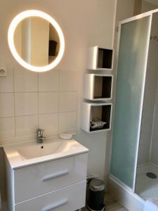 ein Bad mit einem Waschbecken und einem Spiegel in der Unterkunft Studio Confort Centre ville in Vichy