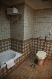a bathroom with a toilet and a bath tub at Tulip Inn Riyadh in Riyadh