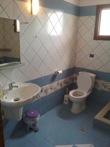 a bathroom with a toilet and a sink at Paschalia ser view studios in Gerakini