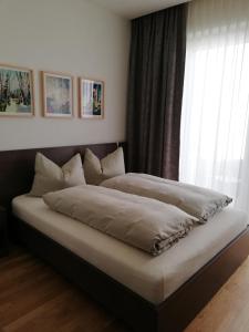 um quarto com 2 camas e uma janela em Jägermayrhof em Linz