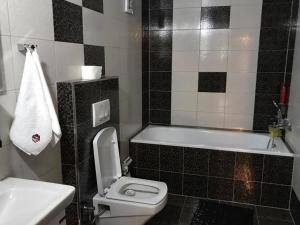 a bathroom with a toilet and a sink and a tub at Hotel Millenium2 in Prizren