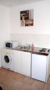 a kitchen with a sink and a washing machine at Bellevue in Saint-Paterne-Racan