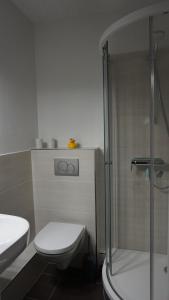 ビューズムにあるKiteblickのバスルーム(トイレ、ガラス張りのシャワー付)