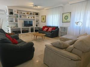 salon z 2 kanapami i telewizorem w obiekcie Chibuli w mieście Mijas Costa