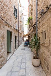 an alley with a potted plant in a pot at Sogaro in Dubrovnik