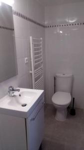 a white bathroom with a toilet and a sink at Studio Violine in Berck-sur-Mer