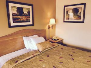 a bedroom with a bed in a hotel room at River Inn in Susanville