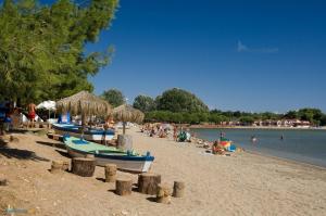 a group of people on a beach with boats at Apartment Vivis in Medulin