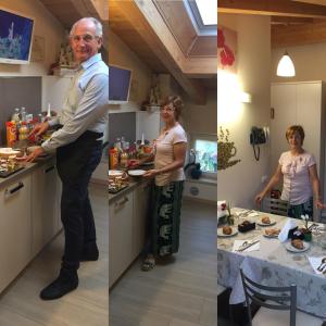 two pictures of a man and a woman in a kitchen at B&B La Casa di Rosa in Vago