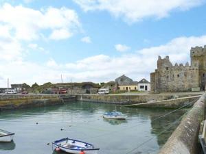 two boats in a river in front of a castle at Seascape in Fethard on Sea