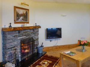 a living room with a fireplace and a tv at Kerry Way Cottage in Coad