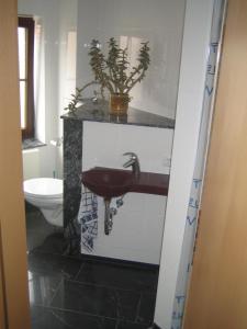 a bathroom with a sink and a toilet at Ferienwohnung TOSCANA in Dresden