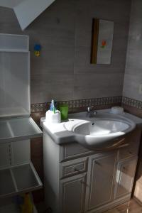 a bathroom with a white sink and a mirror at Липинський in Lipiny