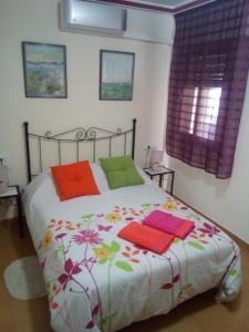 ウベダにあるExcelente apartamento 3 habのベッドルーム1室(カラフルな枕付きのベッド1台付)