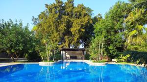 a large blue swimming pool with a gazebo at La Villa Apartments in Torre dell'Orso