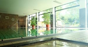 una habitación con una piscina con plantas. en Hotel Seelust, en Cuxhaven