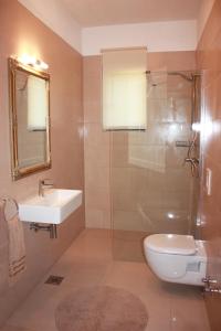 ein Bad mit einem WC, einem Waschbecken und einer Dusche in der Unterkunft Chocolate in Pula
