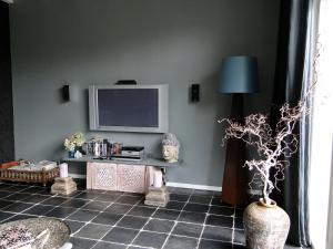 a living room with a flat screen tv on a wall at Vakantiewoning De Lotus in Hoevelaken