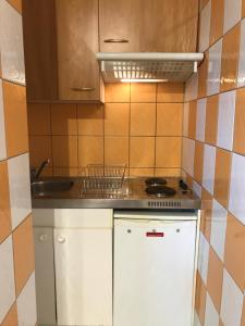 een kleine keuken met een fornuis en een spoelbak bij Studio Lora RM 1221 in Saint-Louis