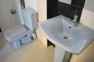 a bathroom with a white sink and a toilet at Hotel Grand Sun Inn in Nuwara Eliya