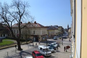 a view of a city street with cars parked at Hotel Bristol in Tarnów
