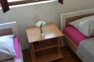 a vase of flowers on a table in a room at Jelena Holiday House in Karlobag