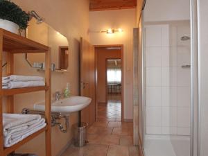 een badkamer met een wastafel en een douche bij Ferienwohnung Graf in Vogtsburg