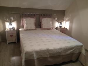 Crouy-sur-CossonにあるLa Haute Bédinièreのベッドルーム1室(大型ベッド1台、ナイトスタンド2台付)