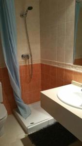 ベニドルムにあるapartameno con panoramicas vistasのバスルーム(シャワー、洗面台、トイレ付)