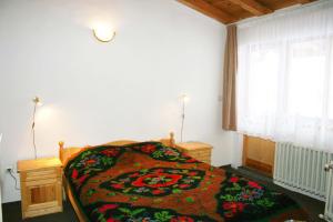 a bedroom with a bed with a blanket on it at Family Hotel Bisser in Bansko