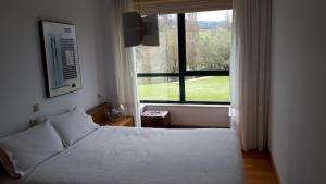 een slaapkamer met een bed en een groot raam bij PR Blanco in Santiago de Compostela +36 foto's