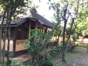 uma casa na floresta com árvores em frente em The Royal Shilton Resort em Chiang Mai