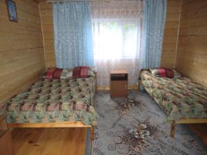 アルティバシュにあるSokol Guest Houseのベッド2台と窓が備わる客室です。