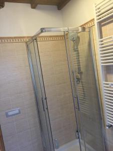 una ducha con puerta de cristal en un baño en L'Angoletto dei Calanchi, en San Michele in Teverina 14 fotos más