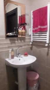 W łazience znajduje się biała umywalka i lustro. w obiekcie Batumi w mieście Batumi