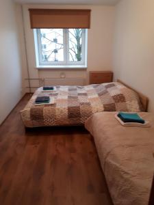 2 camas num quarto com uma janela em Grau Apartments 26 em Pärnu