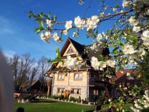 a house with white flowers in front of it at Magurskie Bywanie in Witów