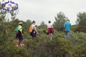 a group of people walking in a field of flowers at Hotel Burgau Turismo de Natureza in Burgau