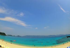 a beach with a bunch of people in the water at Shima Stay holoholo in Zamami