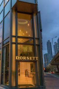 a store window with the words dorcet on it at Dorsett Mongkok, Hong Kong in Hong Kong