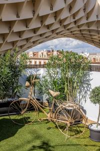 rower zaparkowany pod mostem z roślinami w obiekcie Hotel Palace Sevilla w Sewilli