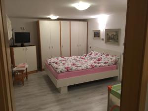um quarto com uma cama e uma televisão em Apartma Metka em Mojstrana