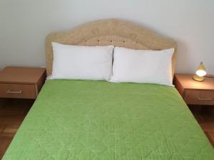 a bedroom with a green bed with two night stands at Apartments Charme in Bečići