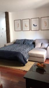 グラナダにあるCentro Bib-Rambla, tranquilo y acogedorのベッドルーム(ベッド1台、ソファ付)