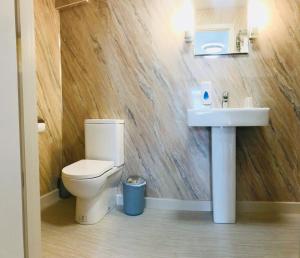 a bathroom with a toilet and a sink at The Anchor Hotel & Bars in Ingoldmells