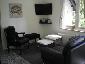 sala de estar con sofá, sillas y TV en Vosseven en Stramproy