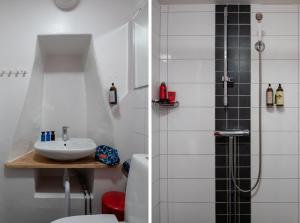 a bathroom with a toilet and a sink and a shower at Castle House Inn in Stockholm +90 photos